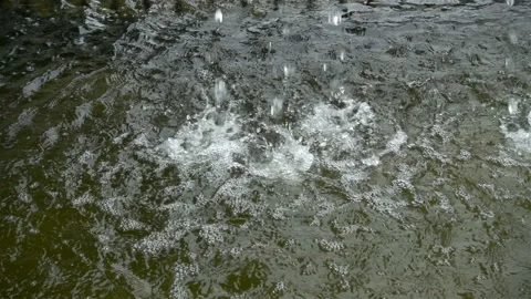 Water drops fall in Slow Motion to the surface of the river. Stock Footage 118500208