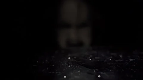 Water drops falling in black low light. Scary girl face showing from dark Stock Footage 160403768