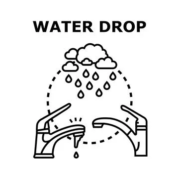 Water drops falling from clouds and leaky faucet Stock Illustration