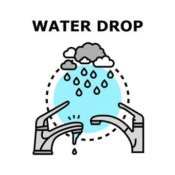 Water drops falling from clouds and leaky faucet Stock Illustration