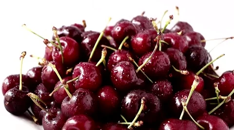 Water Drops Falling Оn Dark Cherries Stock Footage 52241543