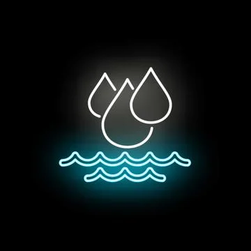Water drops falling into glowing neon waves Stock Illustration