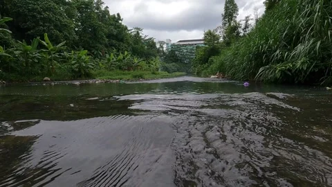 Water Drops Falling on Muddy River Surface, Yogyakarta Stock Footage 320613028