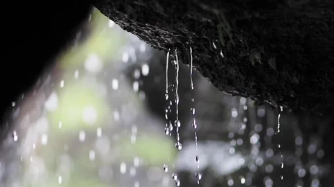 Water drops falling from rocks in a natural setting Stock Footage 340544120