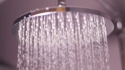 Water drops falling from shower bathroom slow motion Stock-Footage 84911457