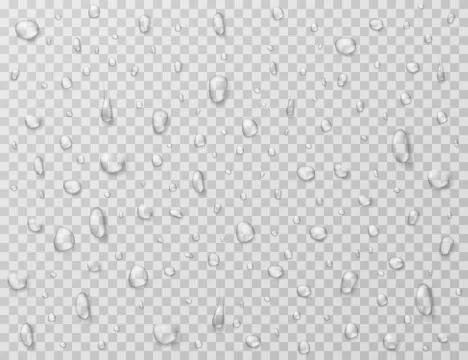 Water drops isolated. Rain drop splashes, droplets on glass transparent window Illustrazione stock