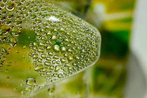 Water drops macro from a plastic bottle fifty megapixels Stock Photos