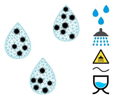 Water Drops Polygonal Mesh Icon with Covid Nodes Illustrazione stock