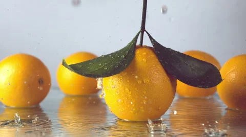 Water drops on ripe oranges Stock Footage 48384192