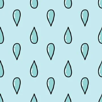 Water drops seamless doodle pattern, vector illustration Stock Illustration