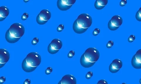 Water drops seamless pattern on blue background. Stock Illustration