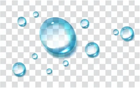 Water drops set isolated on the transparent background. Stock Illustration