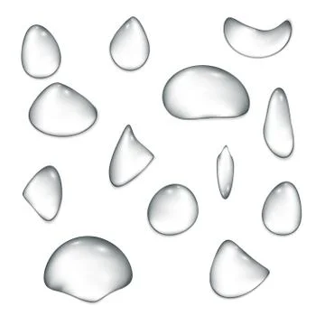 Water drops set with patch of reflected light. Transparent drops. Stock Illustration
