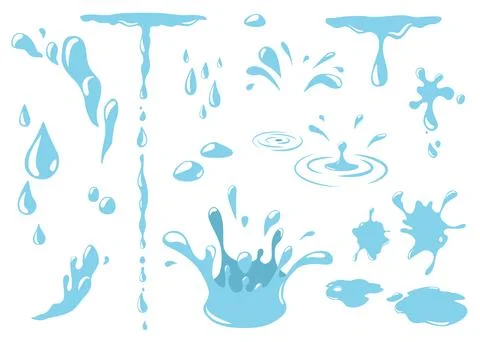 Water drops set vector background. Splash, drip, liquid droplet, falling Stock Illustration