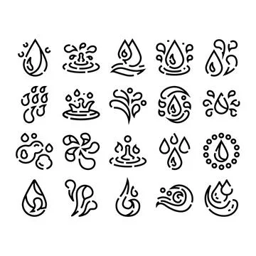 Water drops splash liquid falling line icons set Stock Illustration