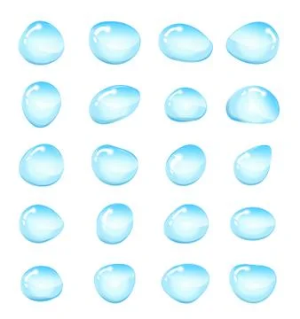 Water drops, splashes set. Raindrops isolated on white background. Cartoon .. Stock Illustration