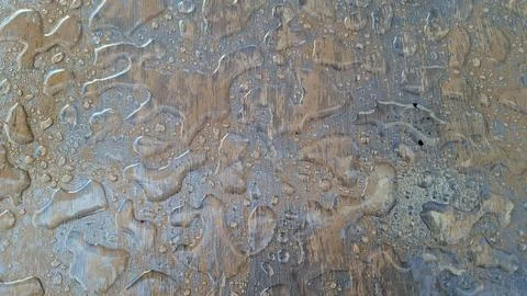 Water Drops Texture on Clear Plastic Cover Over Wooden Table Stock Photos