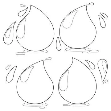 Water drops. Vector black and white coloring page. Stock Illustration