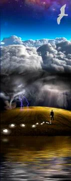 Water, earth, sky, space Stock Illustration
