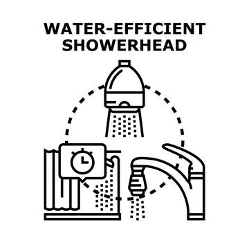 Water efficient showerhead and tap illustrating resource conservation イラスト素材