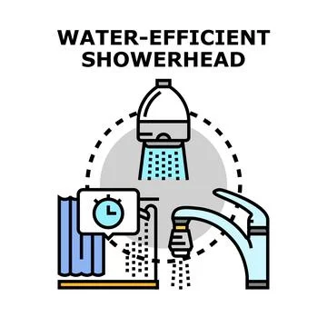Water efficient showerhead and tap illustrating resource conservation Stock Illustration