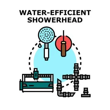 Water efficient showerhead concept for bathroom equipment Ilustración de archivo