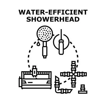 Water efficient showerhead concept for bathroom equipment Ilustración de archivo