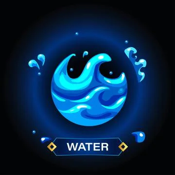 Water Element Icon with Waves , Fantasy Ocean Symbol Illustration