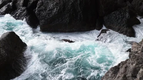 Water element. A storm warning. Weather forecast. Slow motion. Sea waves break Stock-Footage 259538714