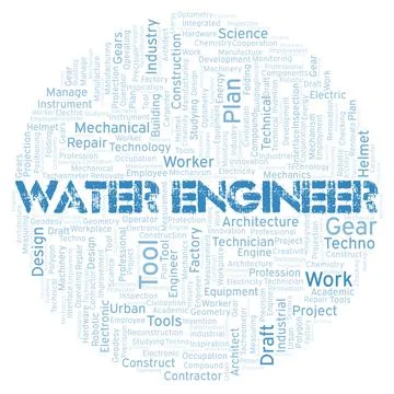 Water Engineer typography word cloud create with the text only Stock Illustration