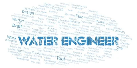 Water Engineer typography word cloud create with the text only Stock Illustration
