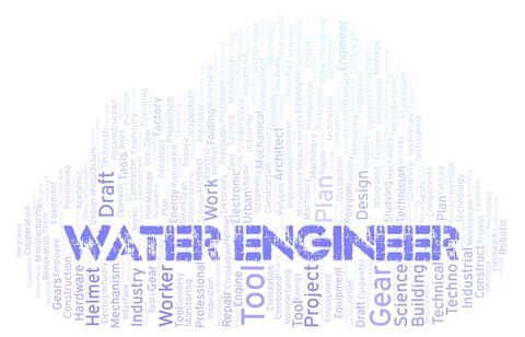 Water Engineer typography word cloud create with the text only Stock Illustration