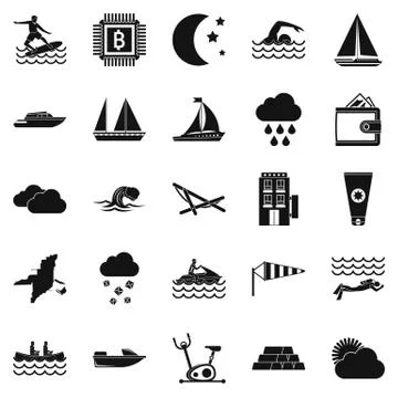 Water exercise icons set, simple style Illustrazione stock