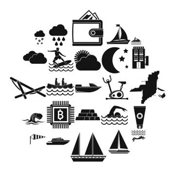Water exercise icons set, simple style 스톡 일러스트
