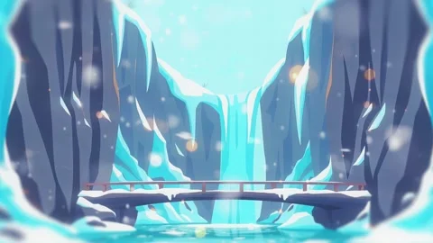 Water Fall and Snowy Light, snow scene and light Stock Footage 307001757