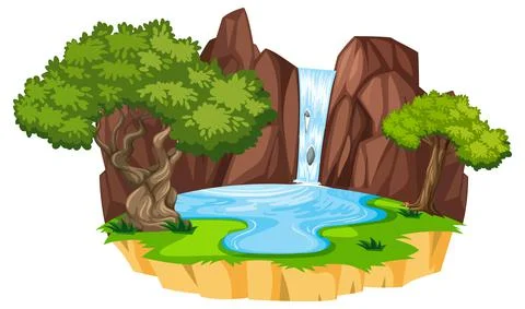 Water fall with forest elements on white background Stockillustratie