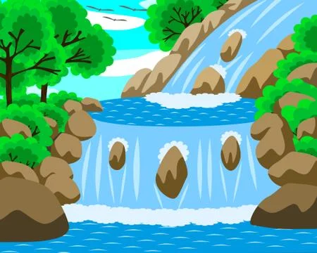Water fall forest Stock Illustration