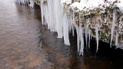 Water fall icicles Stock Footage 228859729