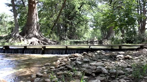 Water Fall over road and under foot path wide shot Stock Footage 41121678