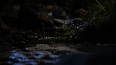 Water fall in the rocks with rgb lights Видео 246998083