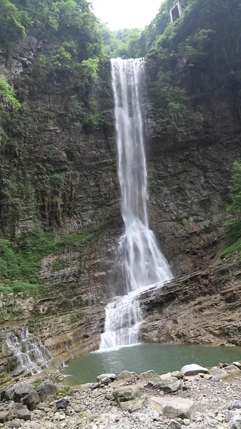 Water fall in Three Gorges Bamboo Sea Ecology Scenic Spot, Maopingzhen, Zigui Stock Footage 136527679
