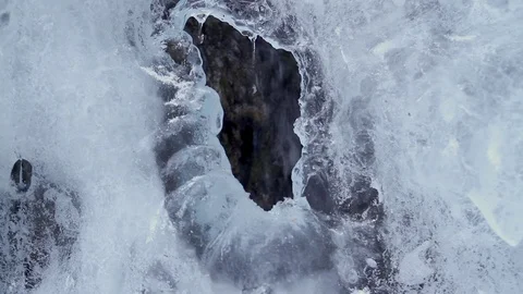 Water falling behind a sheet melting icein Alberta Stock Footage 90837900