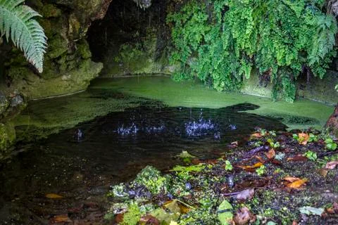 Water falling on cave Stock Photos
