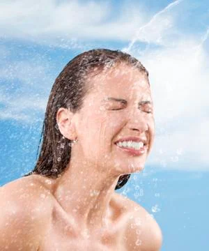Water falling on face Stock Photos