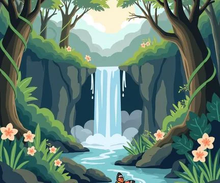 Water falling on the mountain Stock Illustration