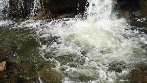 Water falling into the pool of a waterfall (slow motion) 스톡 동영상 219352448