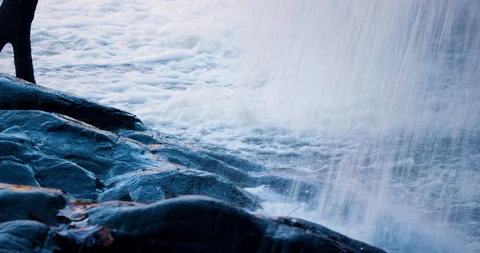 Water Falling from Small Dam and Hitting Rocks in Forest Stock Footage 119003149