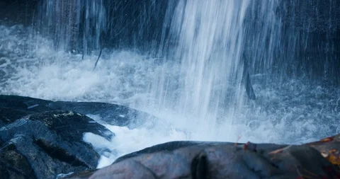 Water Falling from Small Dam and Hitting Rocks in Forest Vídeo Stock 119003230