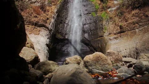Water Falling from Waterfall in Natural Environment Stock Footage 293759620