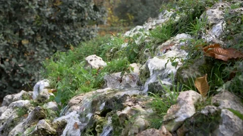 Water falling in the waterfall of a pond Stock Footage 169826750